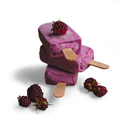 Handmade artisan ice cream of red forest berries with transparent background and shadow