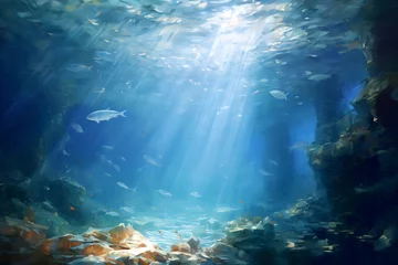 Foto op Aluminium Beautiful underwater landscape. Oil painting in impressionism style. © Osadchyi_I