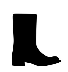 Black boot vector silhouette illustration isolated on white background. Fashion footwear. Industrial equipment in working process. Foot wear for hunting and outdoor activity on rain and mug weather. - obrazy, fototapety, plakaty
