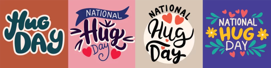 Foto op Plexiglas Collection of square text banner for National Hug Day. Handwriting text National Hug Day inscriptions set. Color text banners set. Hand drawn vector art © clelia-clelia