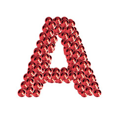 Red symbols from spheres. 3d letter a