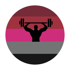 Circle badge muscle fetish flag pride vector illustration. LGBTQ+ community. Kink attraction, fetish gay muscular man look emblem banner. Strong man masculine attractiveness symbol roundel.