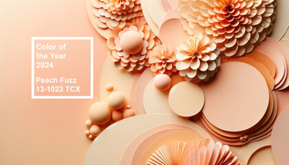 Intricate paper art blossoms in 2024 Color of the Year, Peach Fuzz, creating a delicate and harmonious display. - obrazy, fototapety, plakaty