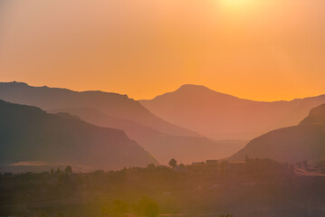 The sun setting over the mountains in Lesotho