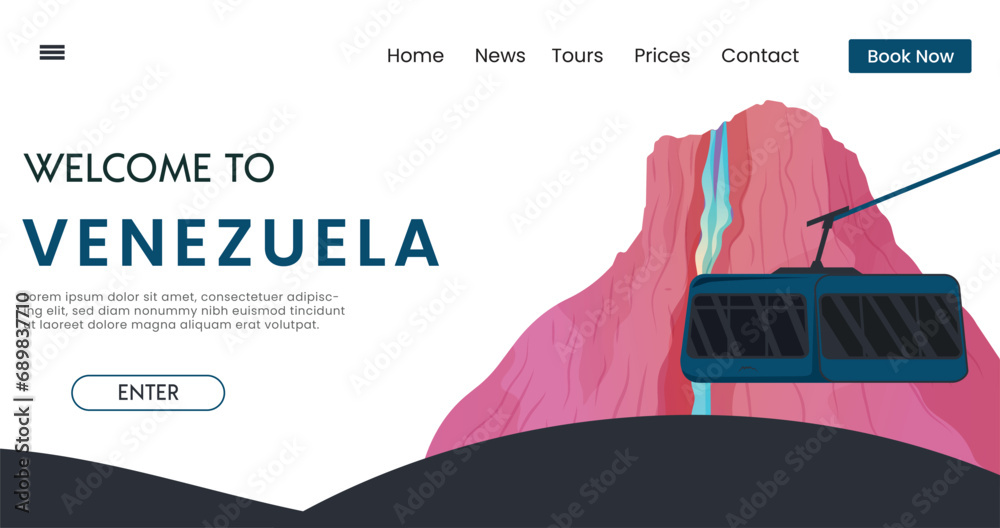 Canvas Prints Welcome to Venezuela . Volcano, . Cable car, Jungle. Travel and Tourism Poster . Vector illustration. - Canvas Prints
