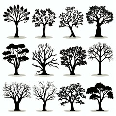 set of hand drawn tree silhouette