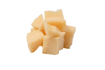 Cheese cubes isolated on a white background.