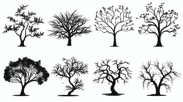 set of hand drawn tree silhouette