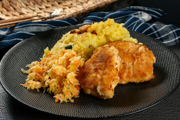 Fried cod fillet served.