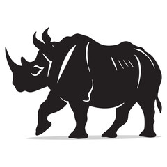 Rhino silhouettes and icons. Black flat color simple elegant white background Rhino animal vector and illustration.