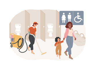 Public restrooms isolated concept vector illustration. Restrooms equipment, public toilet facilities, rules and regulations, bathroom hygiene, cleaning and disinfection service vector concept.