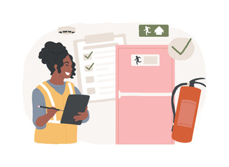 Fire inspection isolated concept vector illustration. Fire alarm and detection, building inspection checklist, fulfill the requirements, safety certification, annual inspection vector concept.