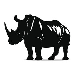 Obraz premium Rhino silhouettes and icons. Black flat color simple elegant white background Rhino animal vector and illustration.