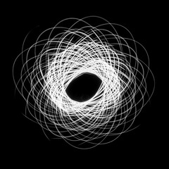 White spirographs photography with light painting on black background