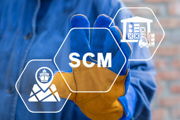 Supply Chain Management ( SCM ) industry business concept. Modern logistics processes. Warehouse...