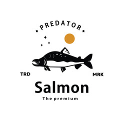 vintage retro hipster salmon logo vector outline silhouette art icon