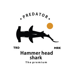 vintage retro hipster hammer head shark logo vector outline silhouette art icon - obrazy, fototapety, plakaty