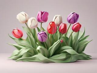 bouquet of pink tulips, in the garden , spring flower illustration, pattern ai generated, 
