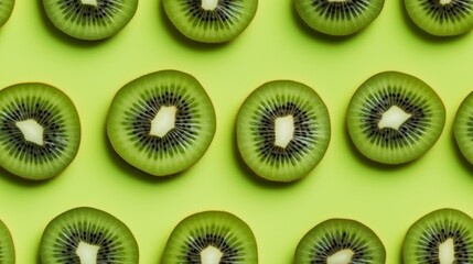 Fresh Organic Kiwi Fruit Photorealistic Horizontal Seamless Background. Healthy Vegetarian Diet. Ai Generated Seamless Background with Delicious Juicy Kiwi Fruit Arranged in lines.