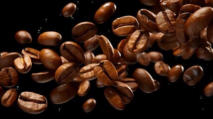 Coffee Beans Flying Isolated on Transparent Background (PNG)