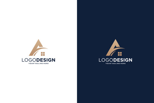 Creative real estate and letter A logo design combination