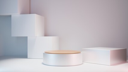 3d display product with geometric podium platform pedestal. 3d rendering