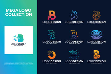 Set of creative letter B logo design. Abstract symbol for digital technology