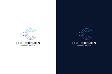 Letter C modern digital dot connection logo design inspiration