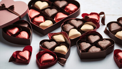 Gift boxes of chocolates in the shape of a heart. Every Valentine is unique, as are the relationships we celebrate on that day. Valentine's day concept. Exchange cute little gifts
