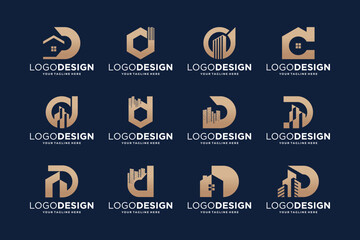 Collection of initial letter D with real estate symbol. Building logo design collection.