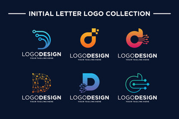 Set of creative letter D digital technology logo design.