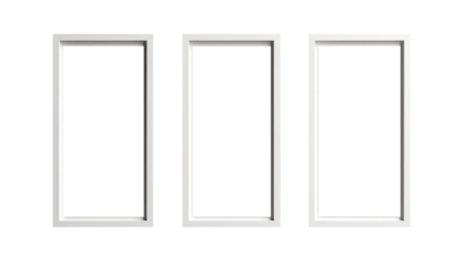 Set of empty white picture frames. Blank white picture frames mockup template isolated on transparent background