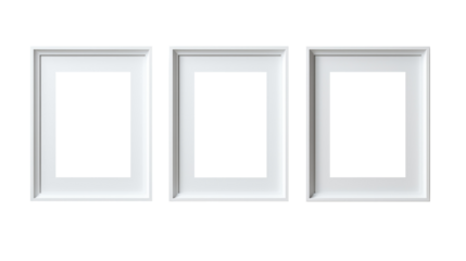Set of empty white picture frames. Blank white picture frames mockup template isolated on transparent background