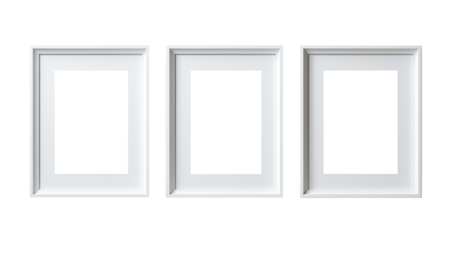Set of empty white picture frames. Blank white picture frames mockup template isolated on transparent background - Powered by Adobe