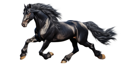 Black horse run gallop isolated on transparent background