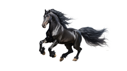 Black horse run gallop isolated on transparent background