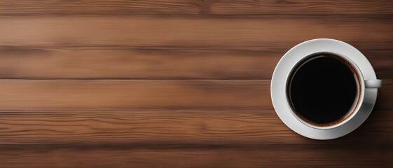 Coffee cup on wooden table, copy space