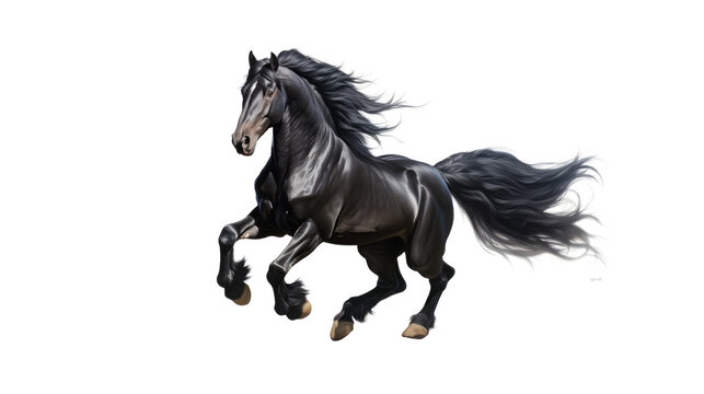 Black horse run gallop isolated on transparent background