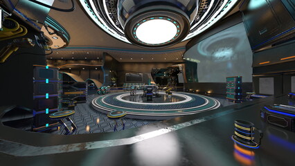 宇宙船内の風景　3DCG レンダリング