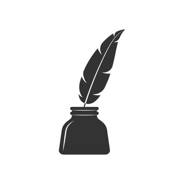 Feather pen and inkwell black silhouette illustration