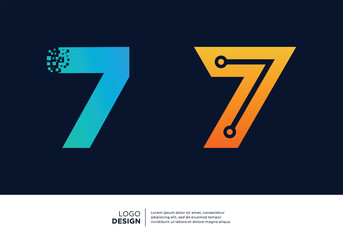 Number 7 digital technology logo design collection.