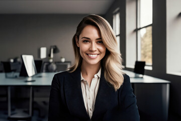 young adult woman, portrait, face, white teeth smiling, tanned skin