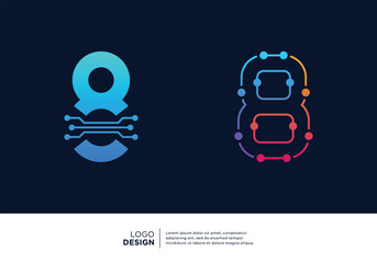 Set of Number 8 logo design for digital technology symbol.