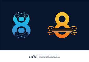 Number 8 logo design collection. Abstract symbol for digital technology.