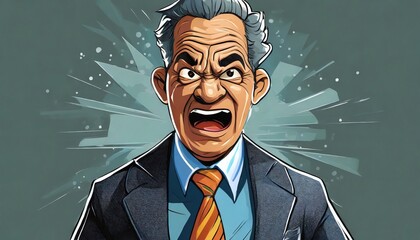 young angry or very bad tempered old man in a suit, boss or employee, anger or annoyance