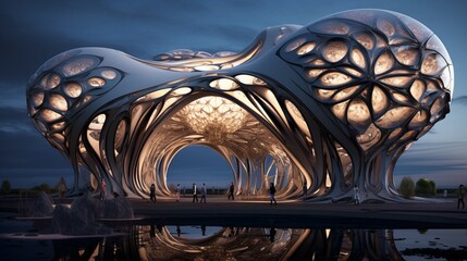 A breathtaking, biomimetic architectural marvel inspired by natural forms, created through the power of computational design.