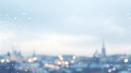 Fototapeta na wymiar Blurred Winter City Lights with Snowflakes. Created with generative AI