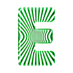 White 3d symbol with ultra thin green straps. letter e