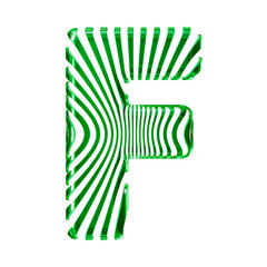 White 3d symbol with ultra thin green straps. letter f