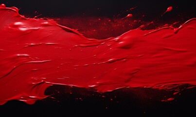 A bold red paint splash with a striking contrast against a black background, creating an abstract design.